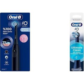 Oral-B iO 2 Şarjlı Gece Siyahı Diş Fırçası+iO Ultimate Clean Siyah 2 Adet Diş Fırçası Yedek Başlığı
