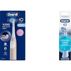 Oral-B iO 2 Şarjlı Pembe Diş Fırçası+iO Ultimate Clean Beyaz 2 Adet Diş Fırçası Yedek Başlığı