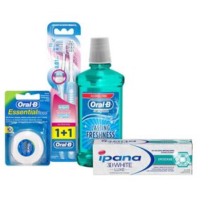 Oral-B Ultra Thin 2'li Manuel Fırça + 50 m Essential Floss Diş İpi + 500 ml Ağız Çalkalama Suyu + İpana 3 Boyutlu Beyazlık Luxe Intense 75 ml Diş Macunu