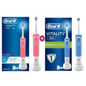 Oral-B Vitality Siyah D100 Cross Action Elektrikli Diş Fırçası +D100 3D White Pembe Diş Fırçası