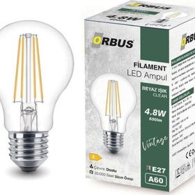 Orbus B60 4.8W Beyaz Işik E27 600lM Clear Ampul