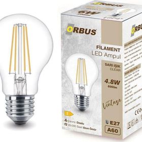 Orbus F60 4.8W Sarı Işık E27 600lM Clear Ampul