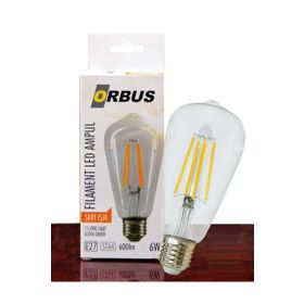Orbus ST64 6 W E27 600 Lümen Sarı Filament Led Ampul