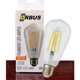 Orbus ST64 6 W E27 600 Lümen Sarı Filament Led Ampul