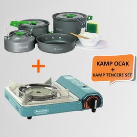 Orcamp CK-508 Seramik Kamp Ocak + Orcamp 1050 4'lü Yemek Kapları