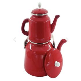 Orcamp OUT-1500 Retro Kırmızı Emaye Çaydanlık Demlik Takım
