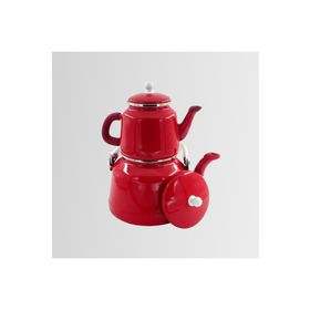 Orcamp OUT-1500 Retro Kırmızı Emaye Çaydanlık Demlik Takım
