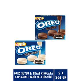Oreo 2x246 gr Sütlü Çikolata Kaplamalı Vanilyalı + Beyaz Çikolata Kaplamalı Vanilyalı Bisküvi