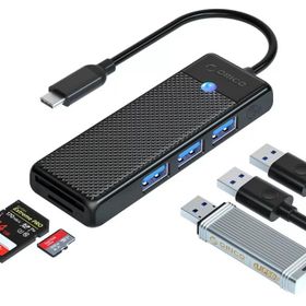 Orico Type-C To 3.0 Kart Okuyucu 3 Portlu USB 3.0 Siyah Çoklayıcı Adaptör
