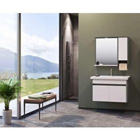 Orka Aydos 85 cm Retro Gümüş Beyaz Banyo Dolabı Takımı