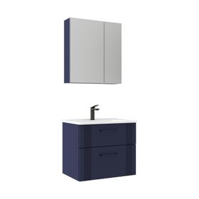 Orka Bari V2 65 cm Mat Lacivert Çekmeceli Aynalı Dolaplı Banyo Dolabı Takımı