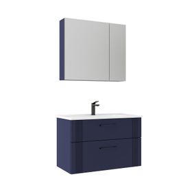 Orka Bari V2 85 cm Mat Lacivert Çekmeceli Aynalı Dolaplı Banyo Dolabı Takımı