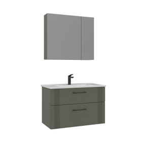 Orka Bari V2 85 cm Mat Yeşil Çekmeceli Aynalı Dolaplı Banyo Dolabı Takımı