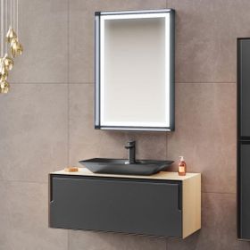 Orka Craft 100 cm Mdf Meşe Mat Antrasit Banyo Dolabı Takımı