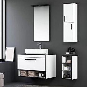Orka Knidos ORKA5000347 Parlak Beyaz 90 cm Banyo Dolabı Takımı