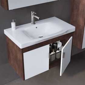Orka Luna 80 cm Kahve-Beyaz Banyo Dolabı