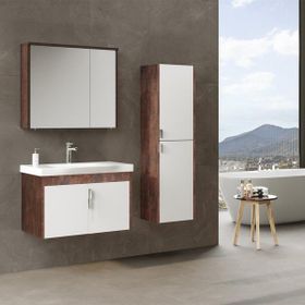 Orka Luna 80 cm Kahve-Beyaz Banyo Dolabı