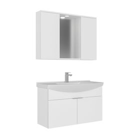 Orka Purus 100 cm Beyaz Spot Aynalı Kapaklı Aynalı Dolaplı Banyo Dolabı Takımı