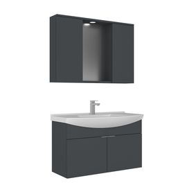 Orka Purus 100 cm Mat Antrasşt Spot Aynalı Kapaklı Aynalı Dolaplı Banyo Dolabı Takımı