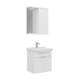Orka Purus 55 cm Beyaz Spot Aynalı Kapaklı Aynalı Dolaplı Banyo Dolabı Takımı