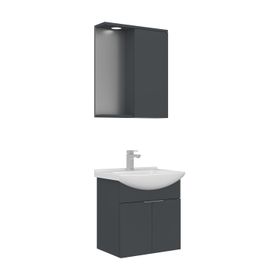 Orka Purus 55 cm Mat Antrasit Spot Aynalı Kapaklı Aynalı Dolaplı Banyo Dolabı Takımı
