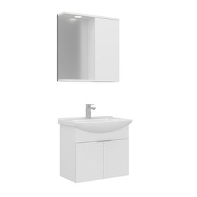 Orka Purus 65 cm Beyaz Spot Aynalı Kapaklı Aynalı Dolaplı Banyo Dolabı Takımı