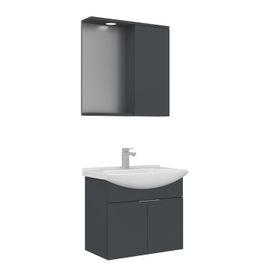 Orka Purus 65 cm Mat Antrasit Spot Aynalı Kapaklı Aynalı Dolaplı Banyo Dolabı Takımı