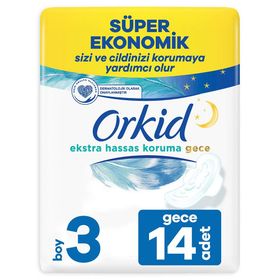 Orkid 14'lü Süper Ekonomik Ekstra Hassas Koruma 3 Boy Gece Hijyenik Ped