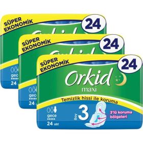 Orkid 3x24'lü Maxi Gece Süper Ekonomik Paket Hijyenik Ped