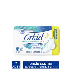 Orkid Ekstra Hassas Koruma Gece Boy 3 Kanatlı 7 Adet Hijyenik Ped