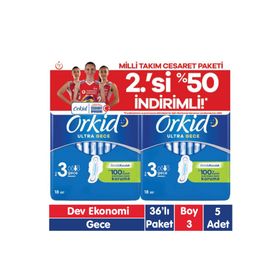 Orkid Ultra Extra Gece Cesaret Paketi 5x36'lı 180 Adet Ped