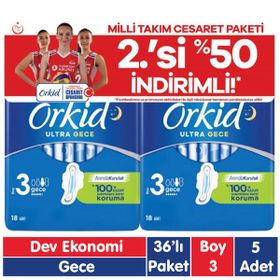Orkid Ultra Extra Gece Cesaret Paketi 5x36'lı 180 Adet Ped