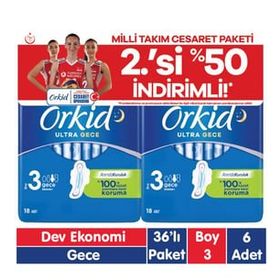 Orkid Ultra Extra Gece Cesaret Paketi 6x36'lı 216 Adet Ped