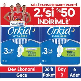 Orkid Ultra Extra Gece Cesaret Paketi 6x36'lı 216 Adet Ped