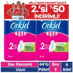 Orkid Ultra Extra Uzun 44x6 Adet Cesaret Paketi Hijyenik Ped