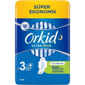 Orkid Ultra Gece Boy 3 Kanatlı 18 Adet Hijyenik Ped