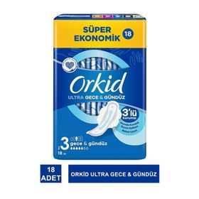 Orkid Ultra Gece Boy 3 Kanatlı 18 Adet Hijyenik Ped