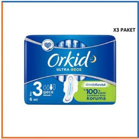 Orkid Ultra Gece Boy 3 Kanatlı 3x6 Adet Hijyenik Ped