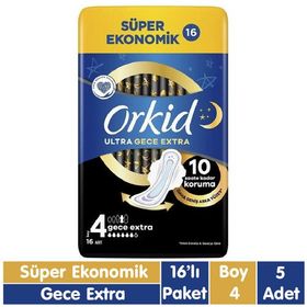 Orkid Ultra Gece Extra Boy 4 Kanatlı 5x16 Adet Hijyenik Ped