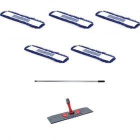Orlon Mavi Statik Toz Mop Takımı 50 cm- 5 Adet Mop + Mop Tutucu + Sap