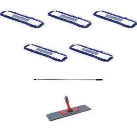 Orlon Mavi Statik Toz Mop Takımı 50 cm- 5 Adet Mop + Mop Tutucu + Sap