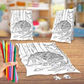 Ormanda Sevimli Kirpi Boyama Puzzle Tablo