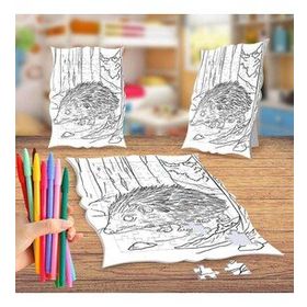 Ormanda Sevimli Kirpi Boyama Puzzle Tablo