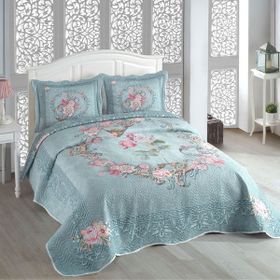 Örtüm Alice Mavi Çift Kişilik Kapitone Yatak Örtüsü Takımı