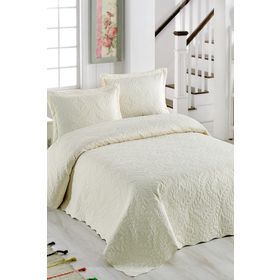 Örtüm D-YÖÇK04 Ivy Krem Çift Kişilik Microfiber Kapitone Yatak Örtüsü