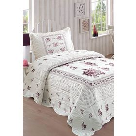 Örtüm Flower Lila Tek Kişilik Kapitone Yatak Örtüsü Takımı