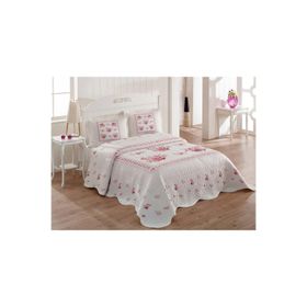 Örtüm Flower Pembe Çift Kişilik Kapitone Yatak Örtüsü