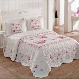 Örtüm Flower Pembe Çift Kişilik Kapitone Yatak Örtüsü