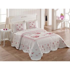 Örtüm Flower Pembe Çift Kişilik Kapitone Yatak Örtüsü