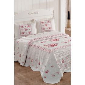 Örtüm Flower Pembe Çift Kişilik Kapitone Yatak Örtüsü
